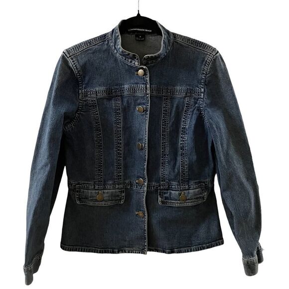 Company Ellen Tracy~Banded Collar Denim Jacket~ Button Front ~ size Small - Picture 1 of 9